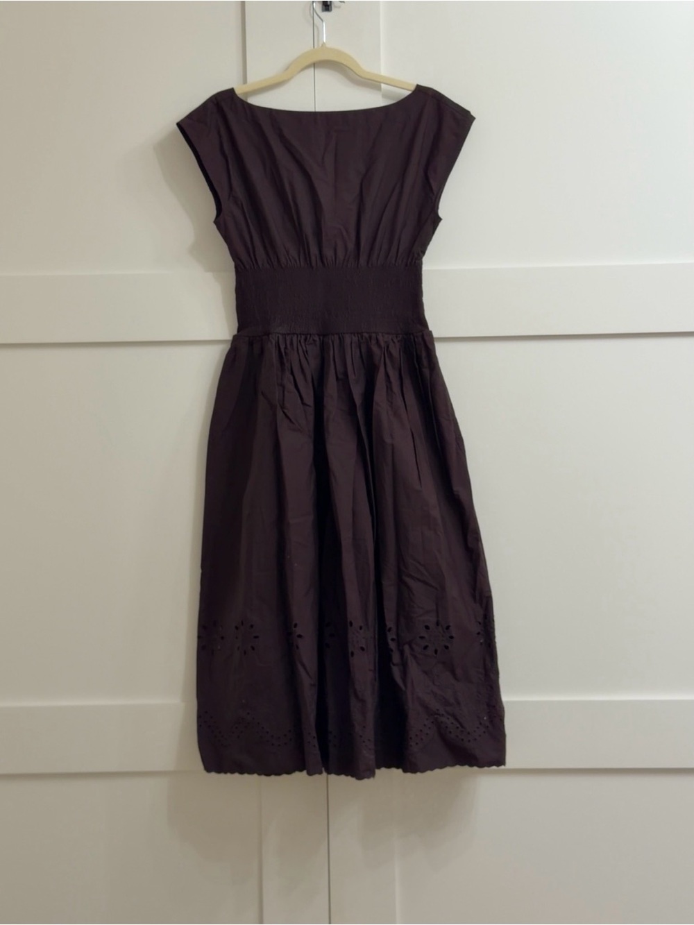 NWT J. Crew Petite Smocked eyelet-hem dress in cotton poplin SMALL